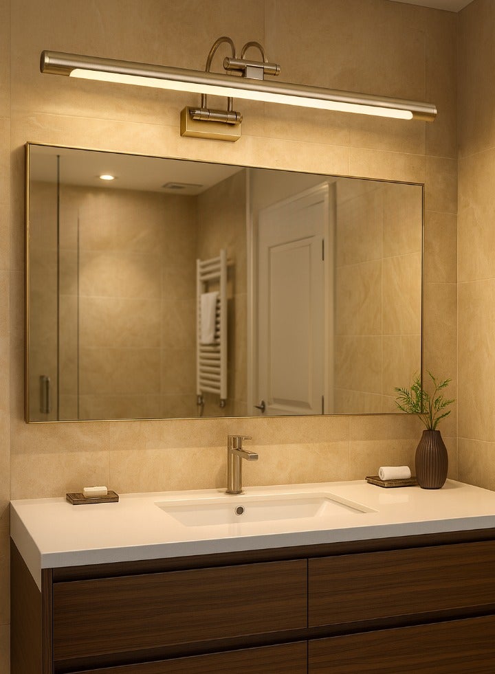 الثريات مصباح حائط LED مودرن 15W بثلاثة ألوان إضاءة – إضاءة فوق المرآة 60 سم – تصميم فاخر ذهبي