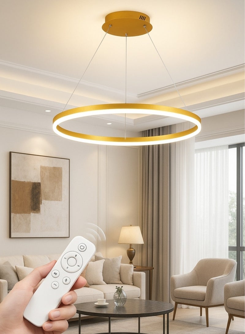 الثريات ثريا LED مودرن 60 سم – 3 ألوان إضاءة – ريموت كنترول – تصميم دائري فاخر – ذهبي أنيق للصالون وغرفة النوم