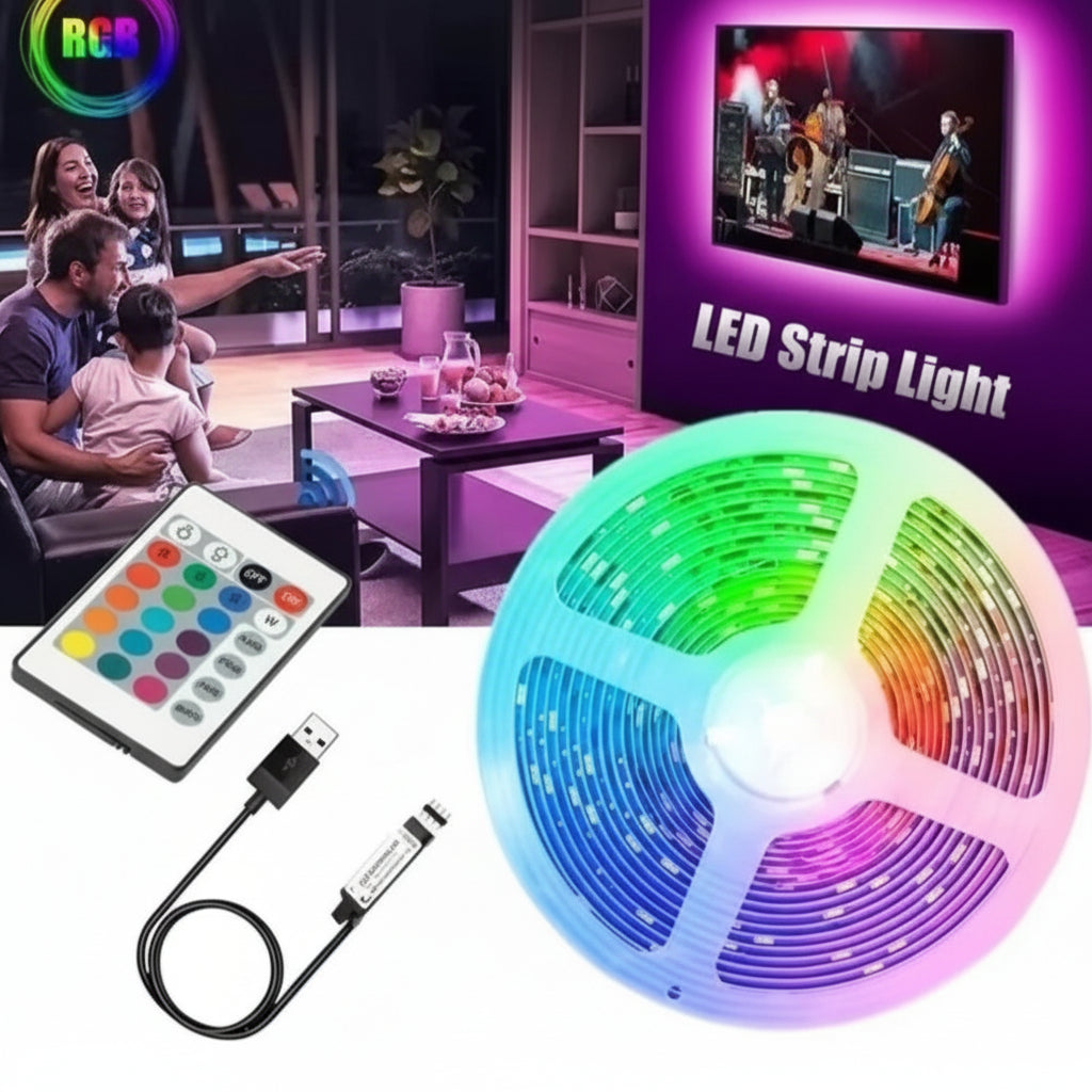 USB – LED Strip Lights 3M RGB with Remote | شريط إضاءة LED RGB بطول 3 متر مع ريموت