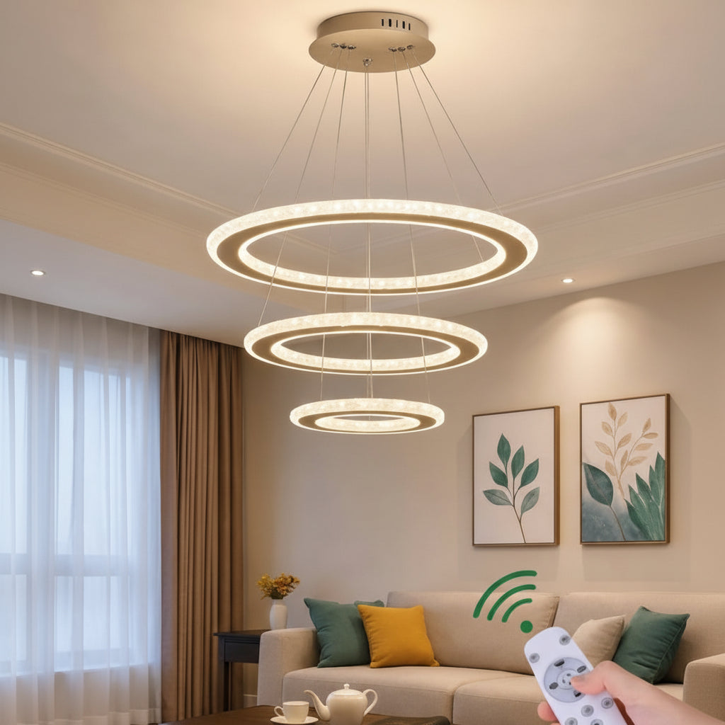 Modern 3 Ring LED Chandelier Remote Control | ثريا LED مودرن 3 حلقات دائرية مع ريموت