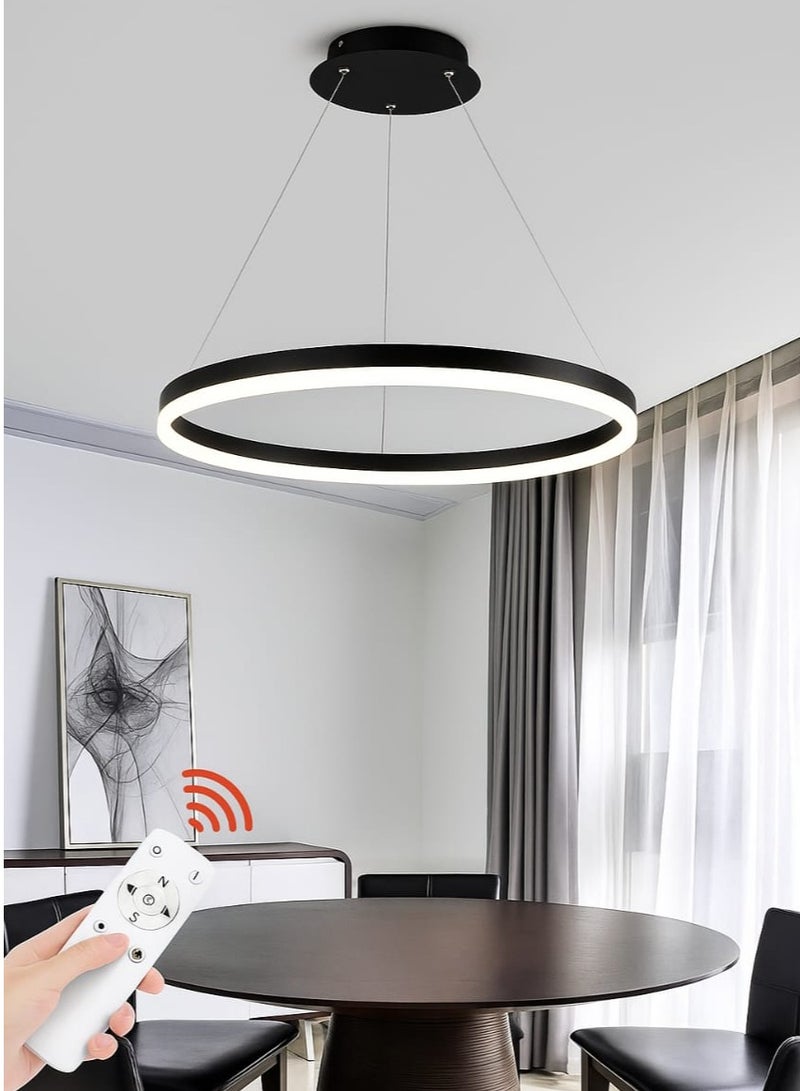 الثريات ثريا LED مودرن 60 سم – 3 ألوان إضاءة – ريموت كنترول – تصميم دائري عصري – أسود مطفي أنيق لغرفة المعيشة والطعام