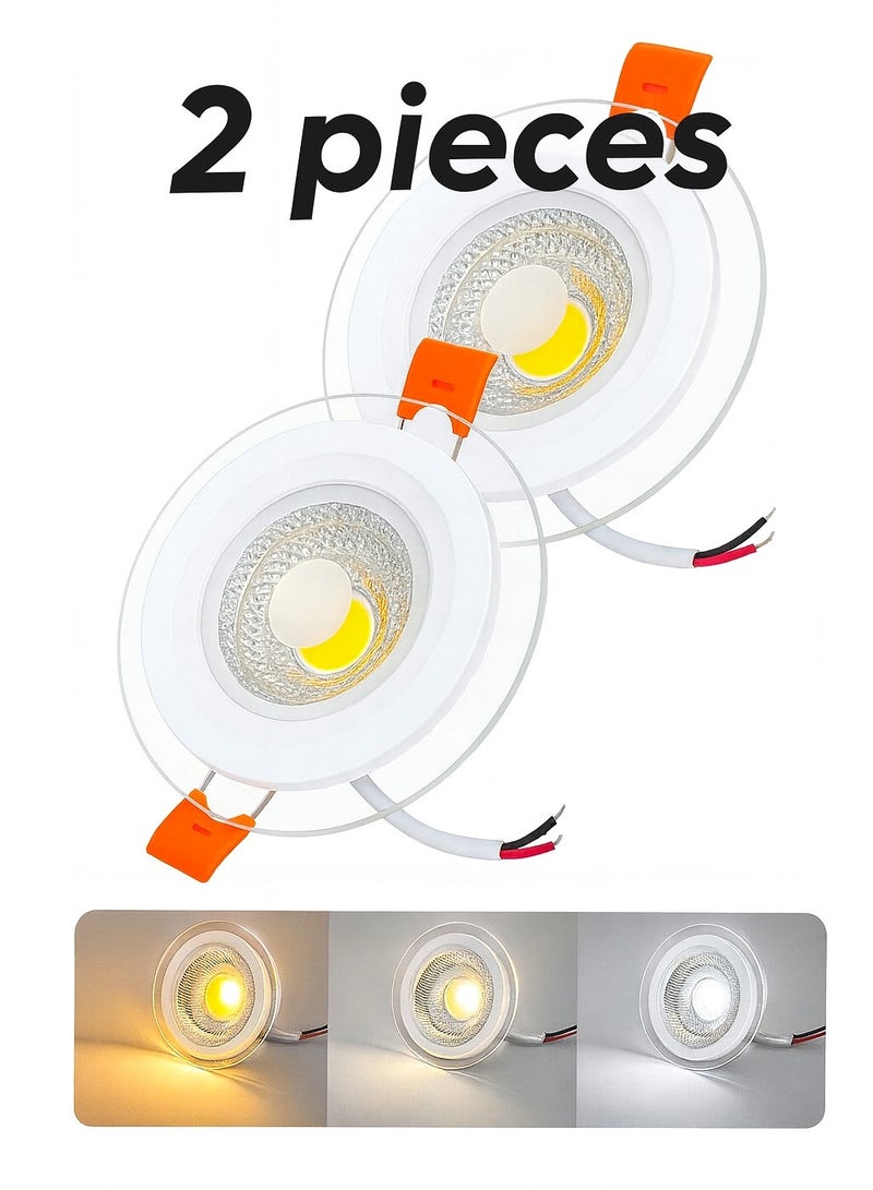 الثريات سبوت لايت LED سقف جبس 8 واط – 3 ألوان إضاءة (أبيض بارد / أبيض دافئ / طبيعي) – قطعتين – إضاءة سقفية مخفية موفرة للطاقة – مناسب لغرف المعيشة والممرات والديكور الحديث