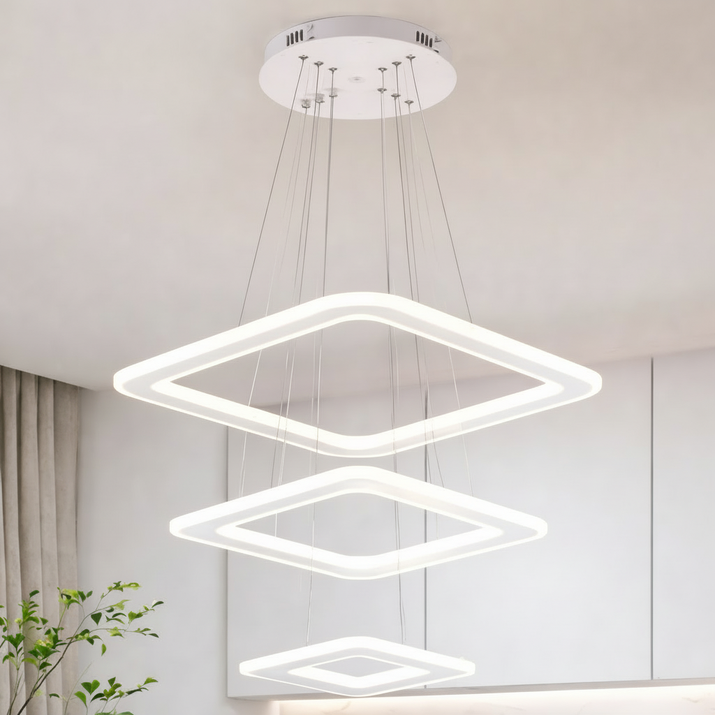 Square LED Chandelier 3 Layer | ثريا LED مربعة 3 طبقات مودرن
