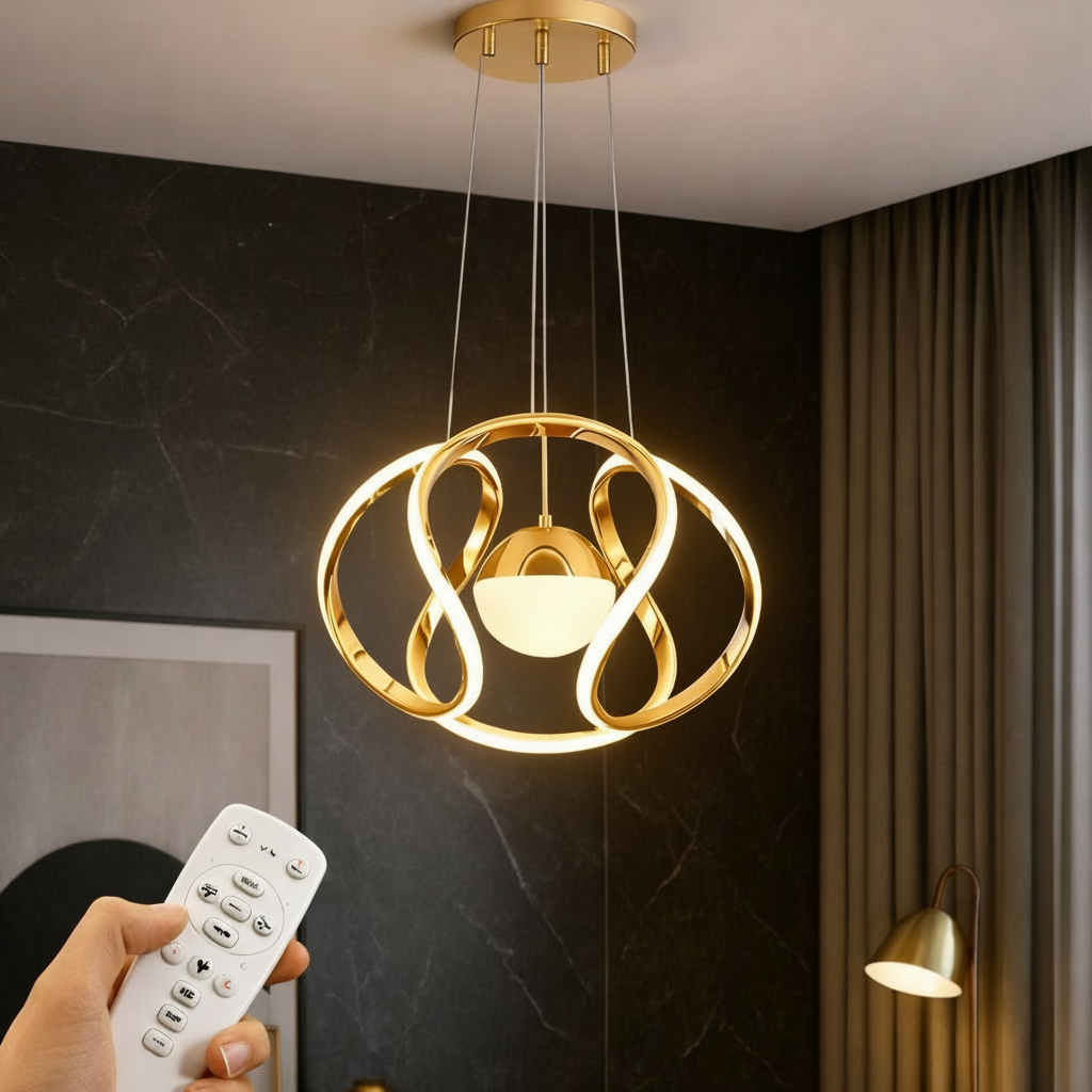 ثريا LED ذهبية مودرن مع ريموت | Modern Gold LED Chandelier