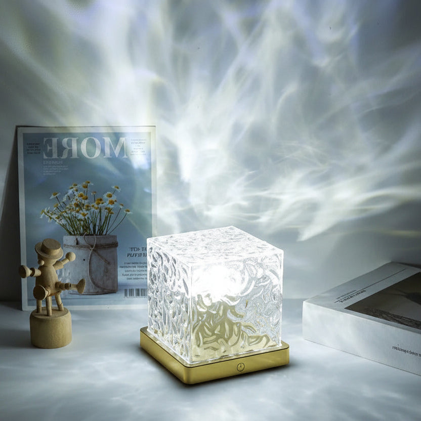 LED Water Ripple Cube Lamp Ambient Light |  مصباح مكعب LED تأثير مائي مع إضاءة محيطية 16لون