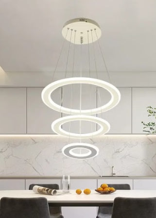 Modern geometric design chandelier consisting of square LED rings suspended by thin wires, 3 gradient lighting colors, Chandelier LED  that is compatible with interior spaces, ideal for the living room and dining room