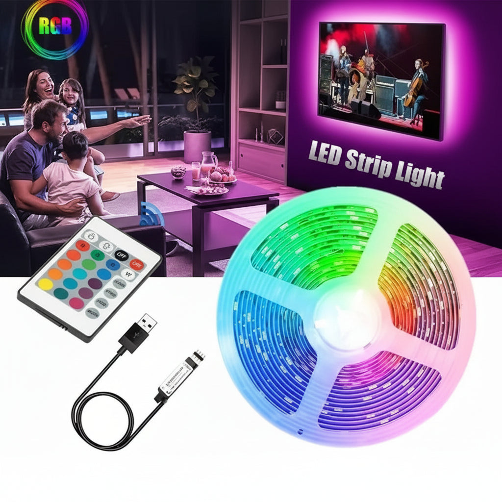 USB – LED Strip Lights 1M RGB with Remote | شريط إضاءة LED RGB بطول 1 متر مع ريموت