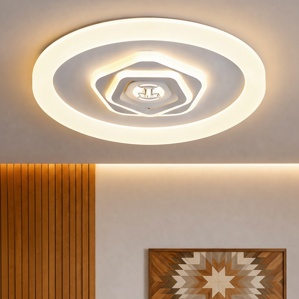 Modern Geometric LED Ceiling Light | مصباح سقف LED مودرن دائري بتصميم هندسي فاخر