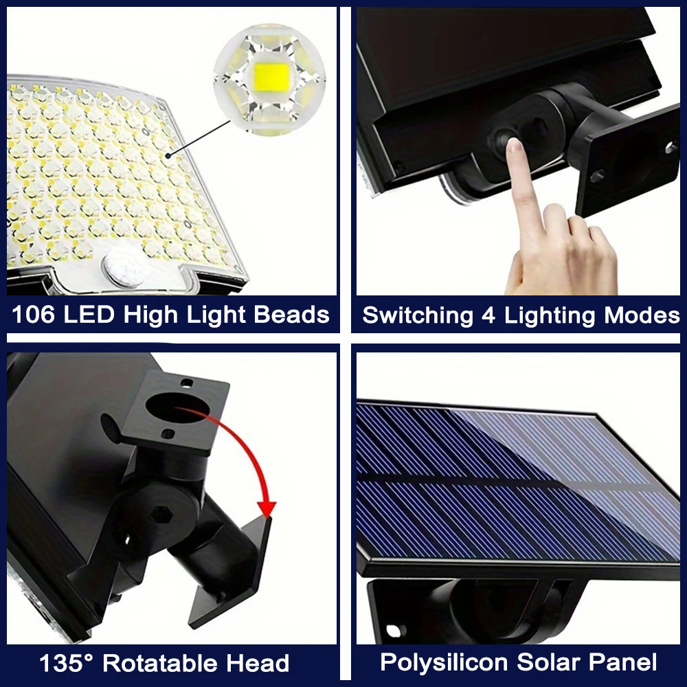 106 LED Solar Outdoor Motion Sensor Light – Waterproof with Remote Control
