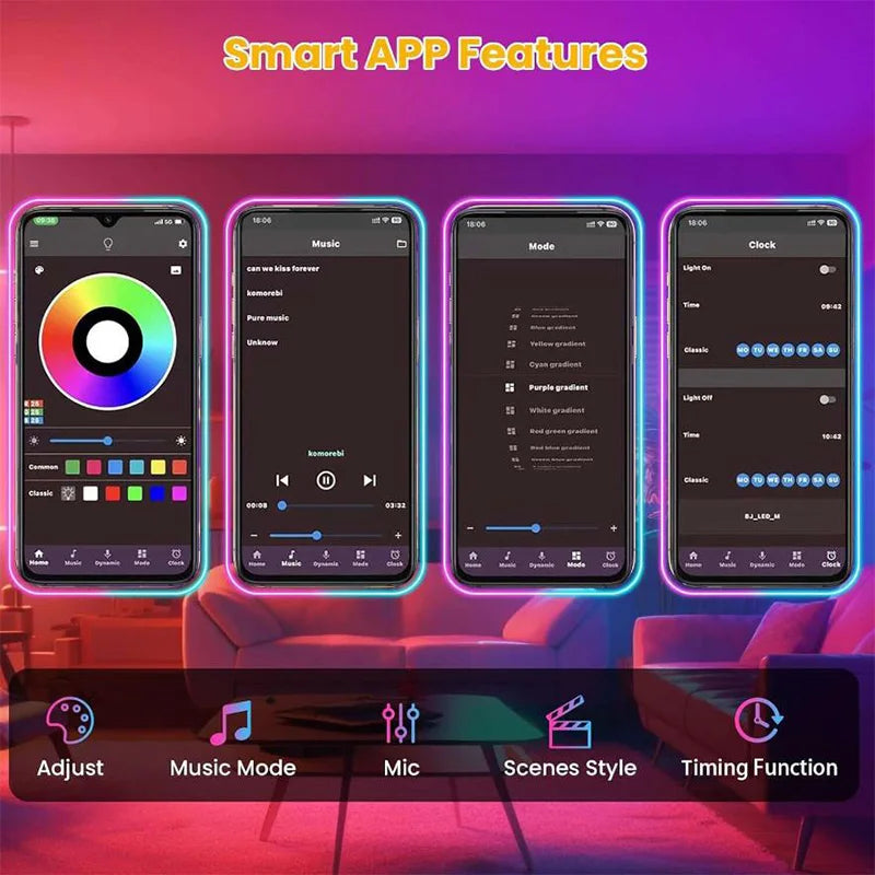 RGB LED Strip Lights – APP Control Tape Light for Room & Bedroom Decor (5–30m)