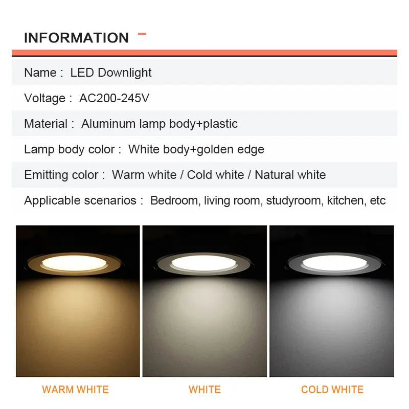 Round LED Downlight Spotlight – Recessed Ceiling Lamp (7W–18W)