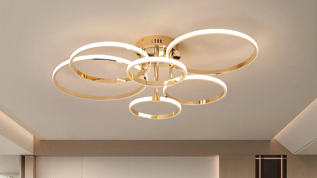 Modern LED Chandelier – Gold/Chrome 4–6 Ring Dimmable Ceiling Light