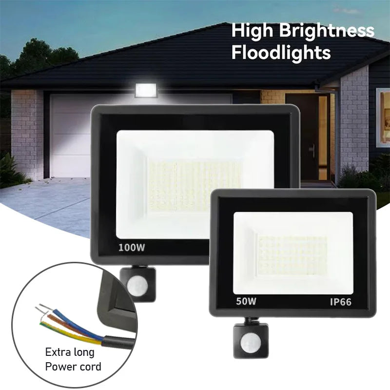 LED PIR Motion Sensor Floodlight – Waterproof Outdoor Spotlight (10W–100W)