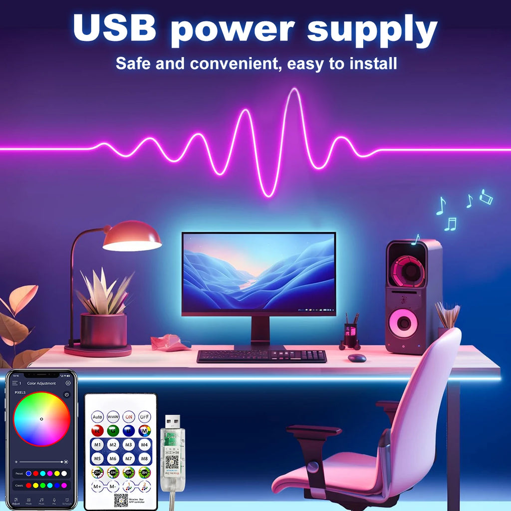 5V RGB Neon Strip Light – USB Powered, Waterproof & Bluetooth Control