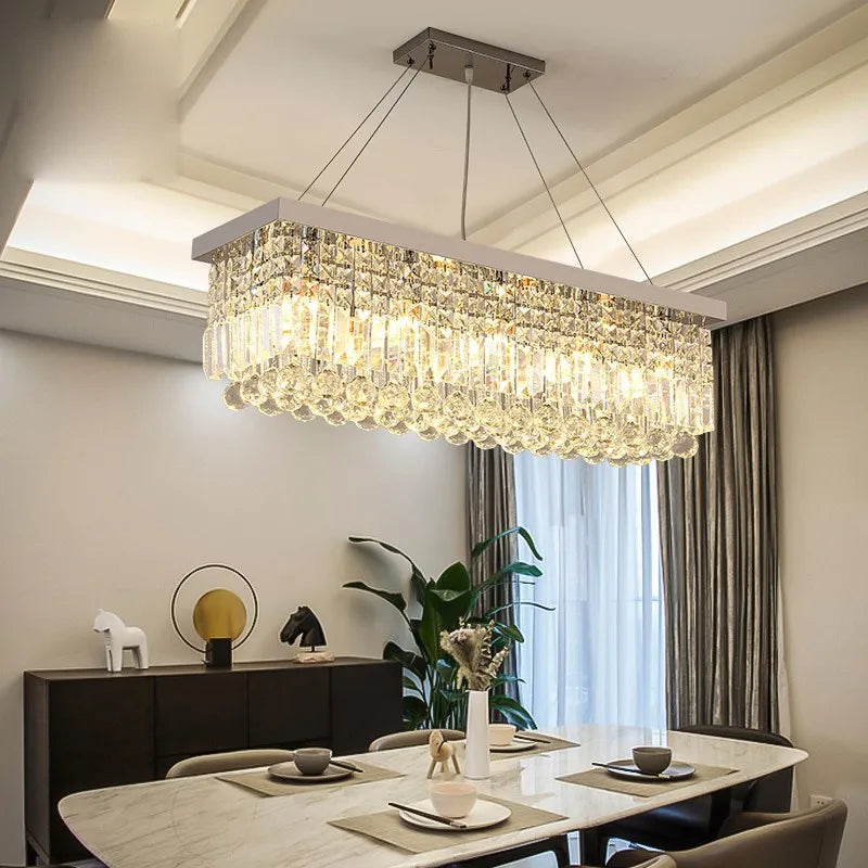 Modern LED Crystal Chandelier – Elegant Pendant Light for Dining Room & Living Room
