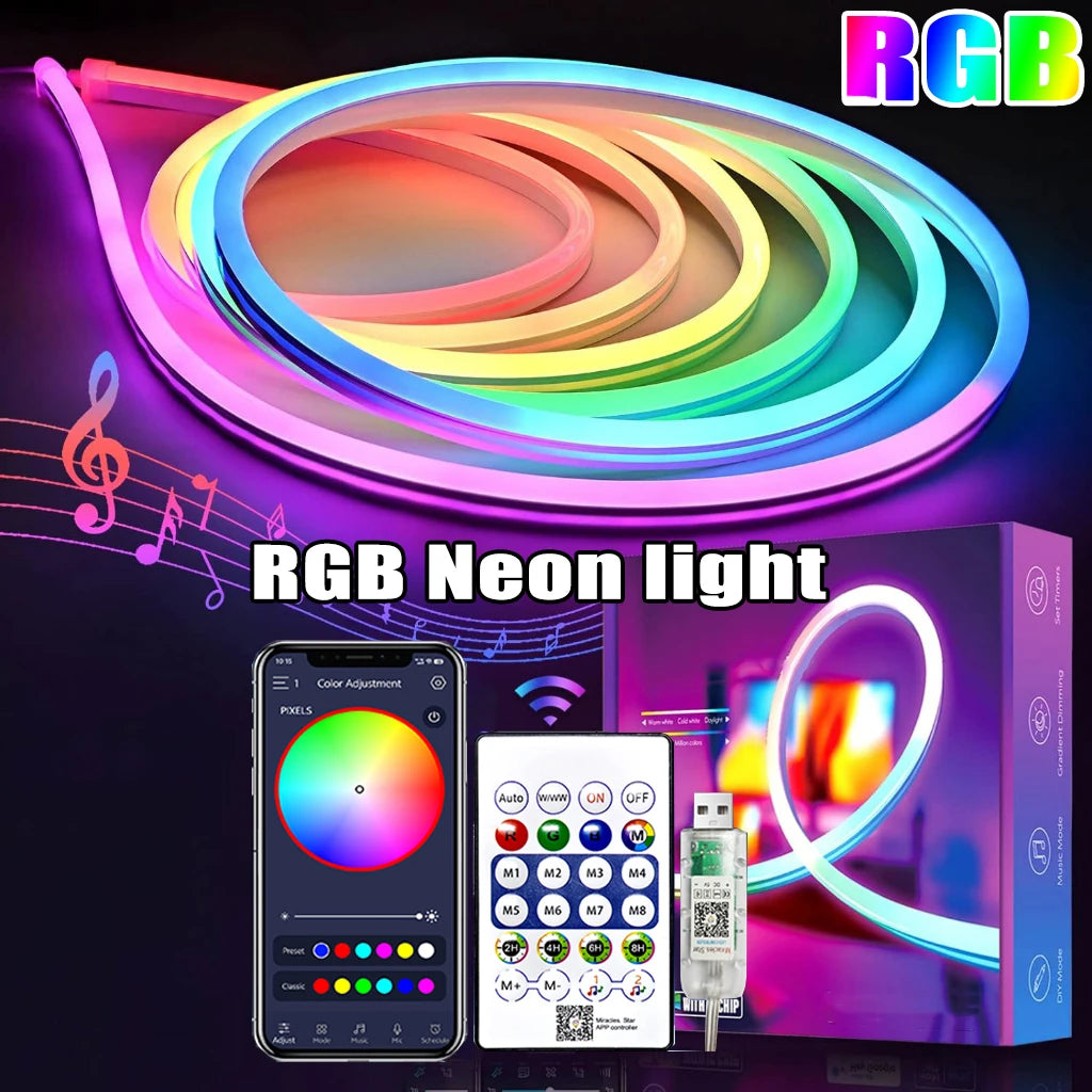 5V RGB Neon Strip Light – USB Powered, Waterproof & Bluetooth Control