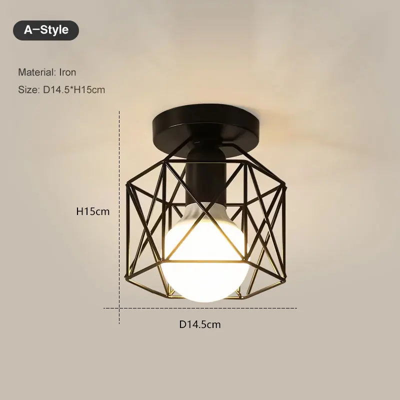 Vintage Black Metal Ceiling Light – E27 Cage Chandelier