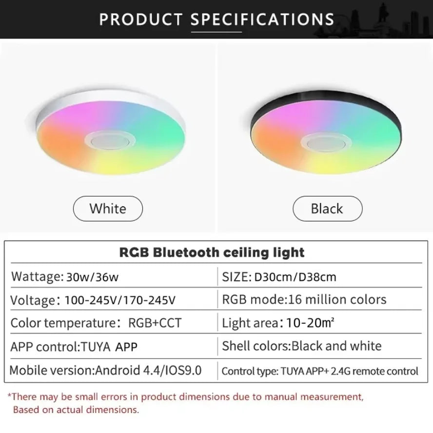 TUYA Smart LED Ceiling Lamp with Bluetooth Speaker – RGB & Remote Control