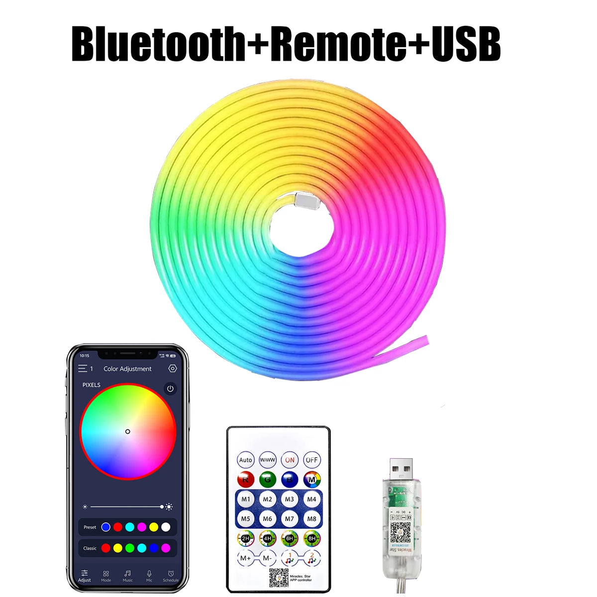 5V RGB Neon Strip Light – USB Powered, Waterproof & Bluetooth Control