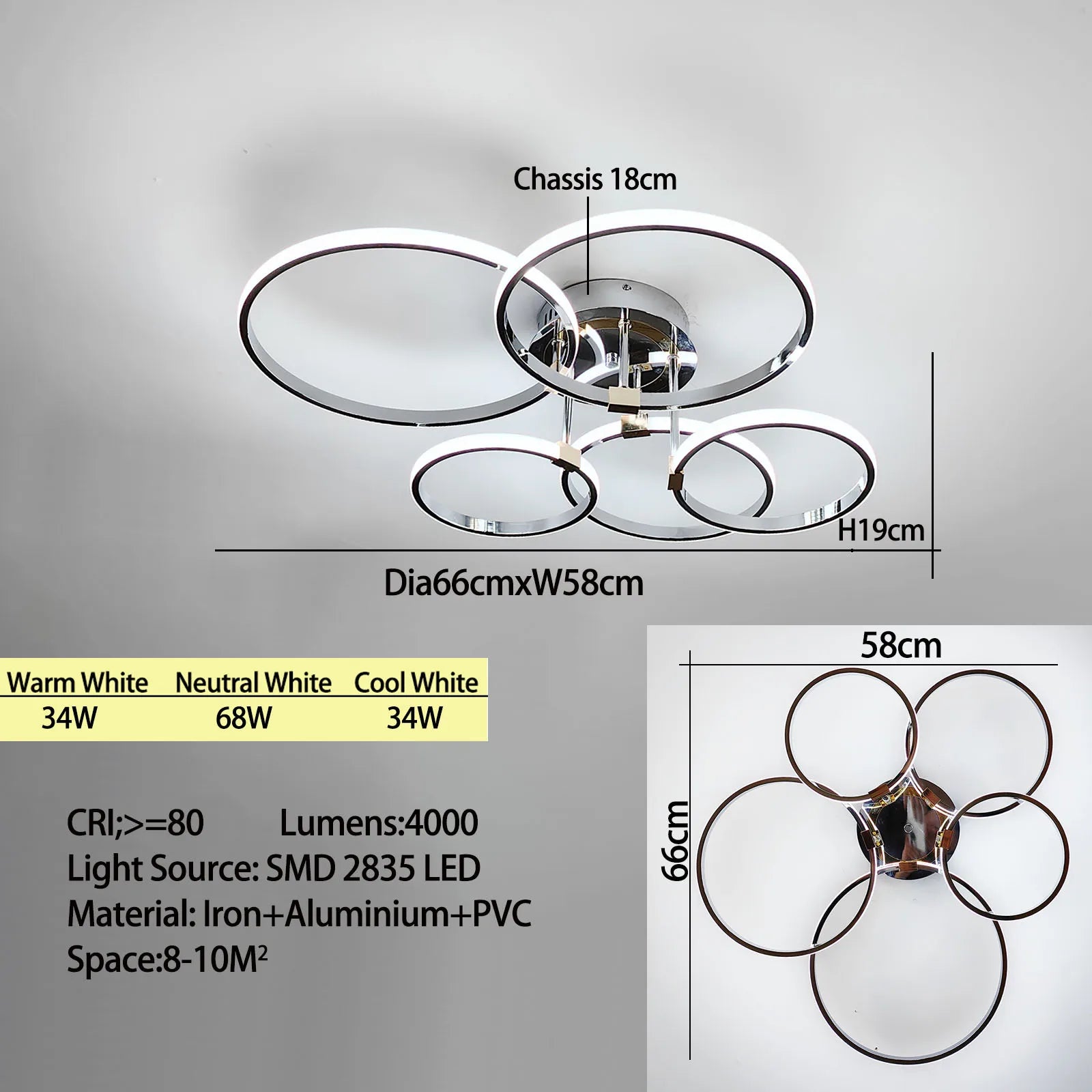 Modern LED Chandelier – Gold/Chrome 4–6 Ring Dimmable Ceiling Light