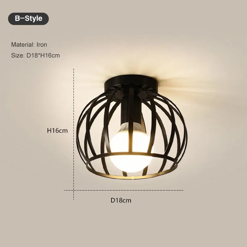 Vintage Black Metal Ceiling Light – E27 Cage Chandelier