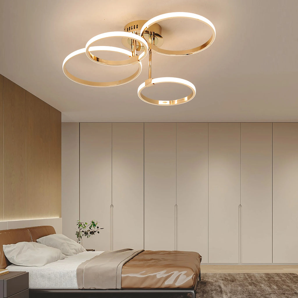 Modern LED Chandelier – Gold/Chrome 4–6 Ring Dimmable Ceiling Light
