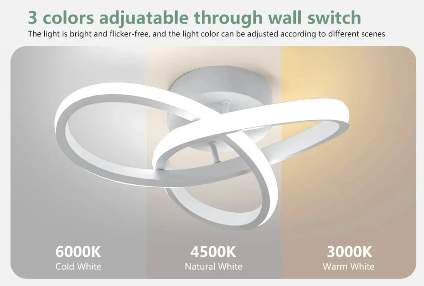 Modern LED Ceiling Lamp – 3-Color Household Chandelier for Bedroom & Dining Room