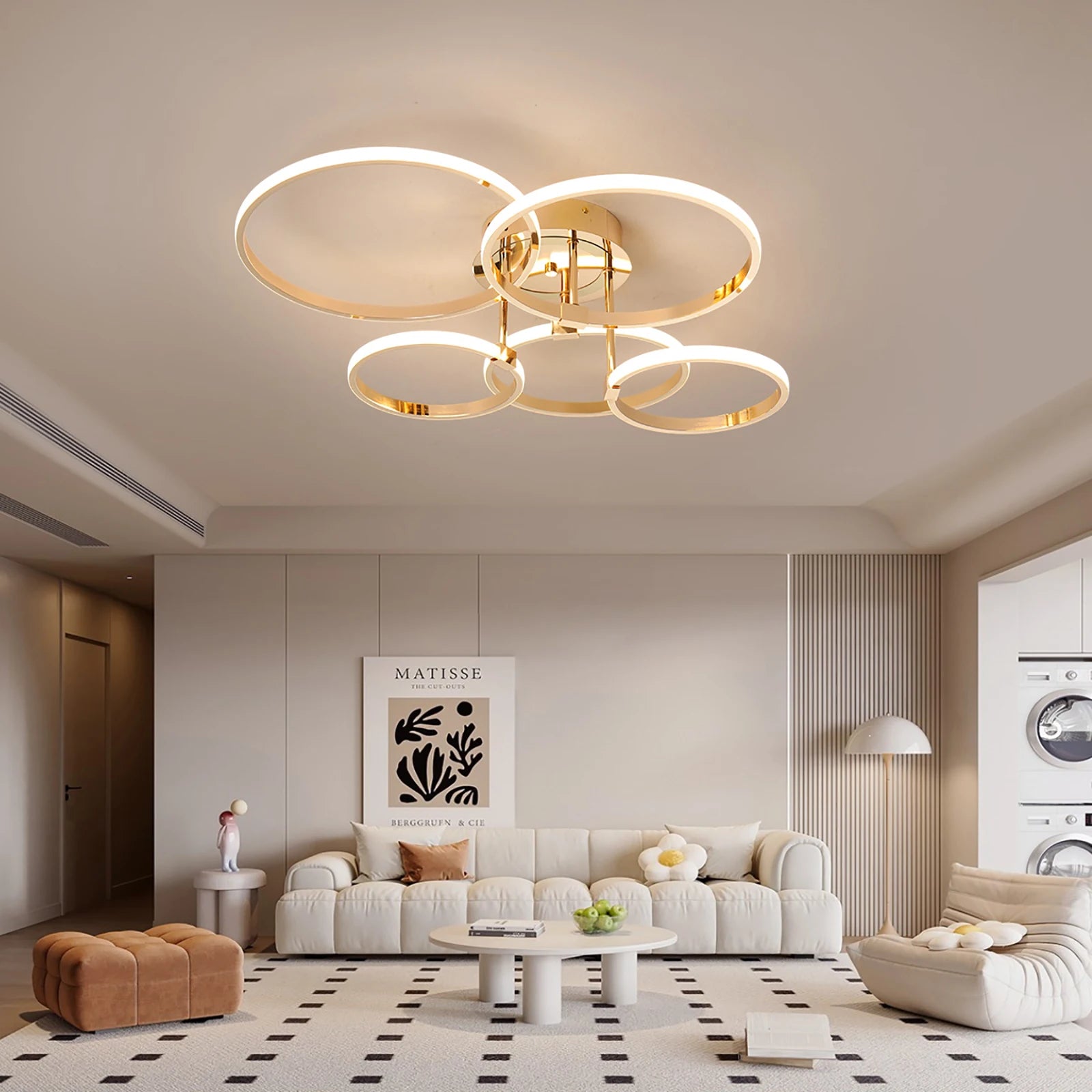 Modern LED Chandelier – Gold/Chrome 4–6 Ring Dimmable Ceiling Light