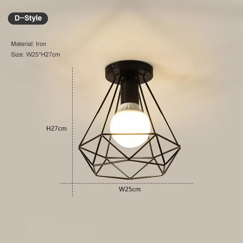 Vintage Black Metal Ceiling Light – E27 Cage Chandelier