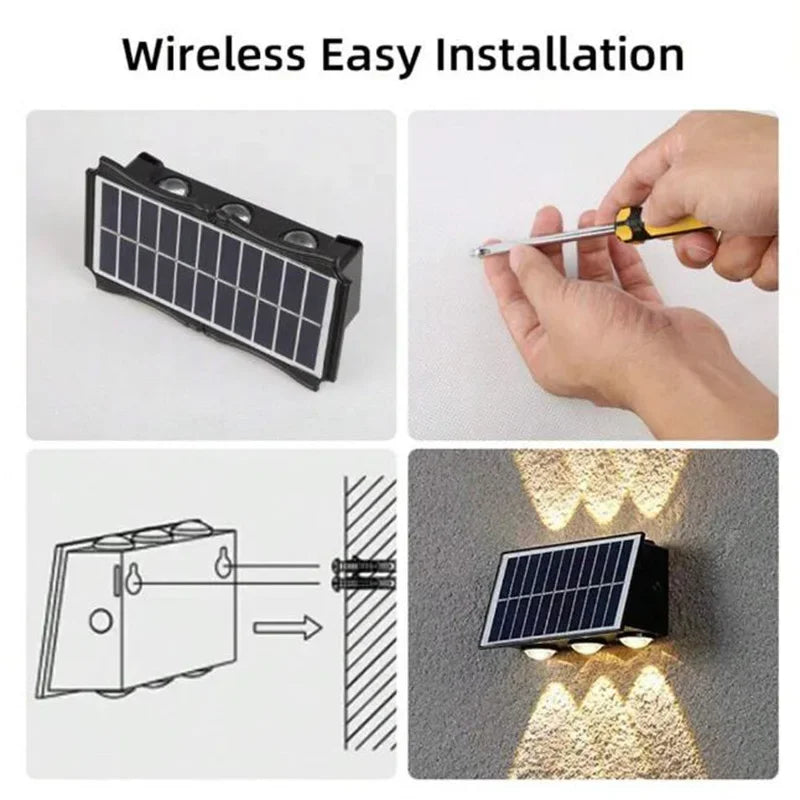 Solar LED Wall Light – Waterproof Outdoor Lamp with 4/6/8 LEDs for Garden & Fence