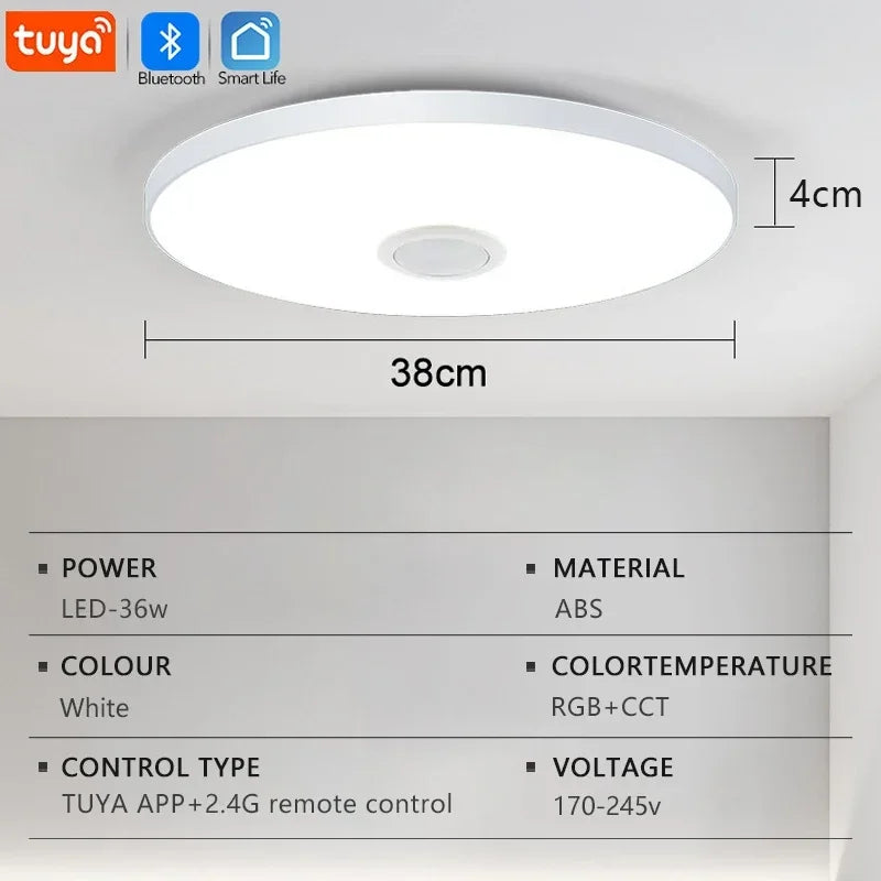 TUYA Smart LED Ceiling Lamp with Bluetooth Speaker – RGB & Remote Control