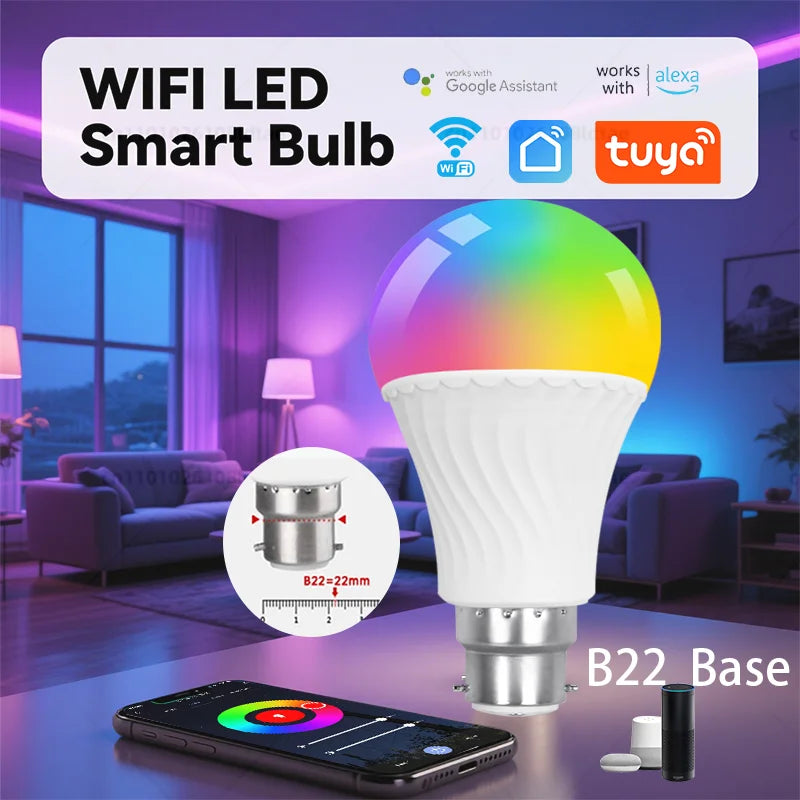 Smart WiFi/Bluetooth LED Bulb – B22 RGB 9W for Alexa & Google Home