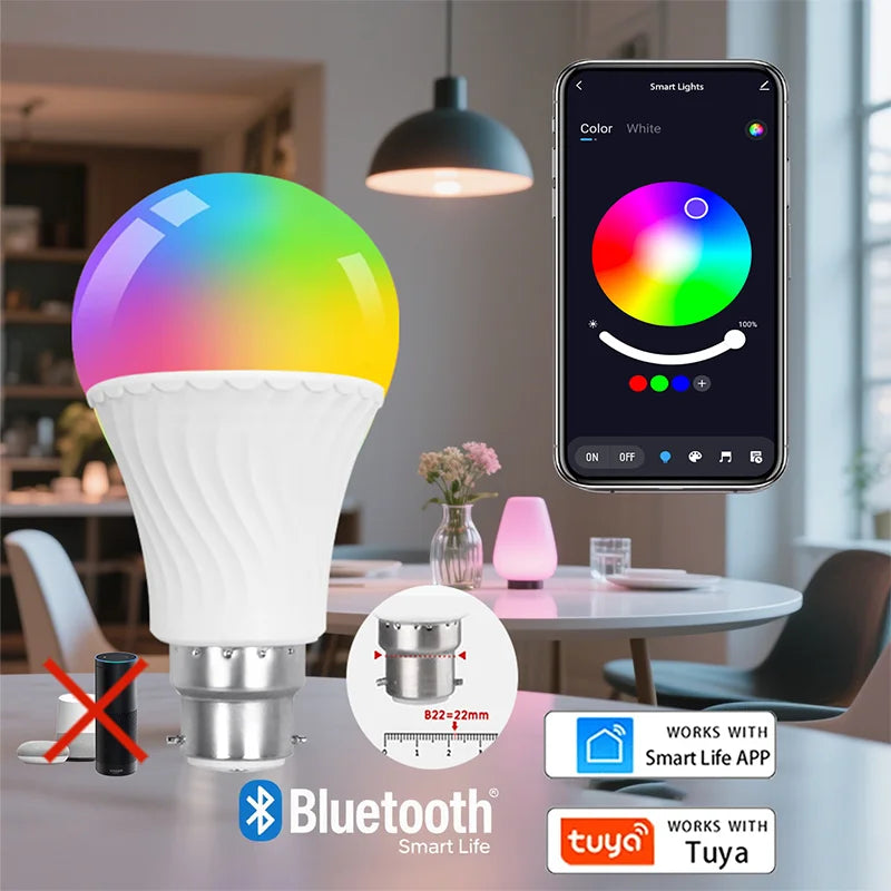 Smart WiFi/Bluetooth LED Bulb – B22 RGB 9W for Alexa & Google Home