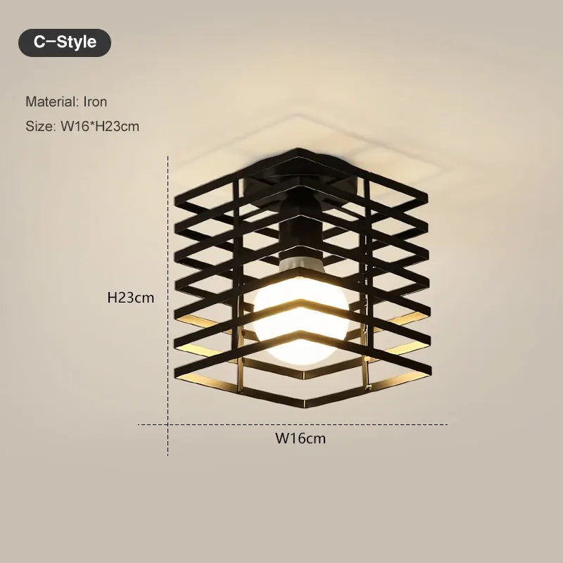 Vintage Black Metal Ceiling Light – E27 Cage Chandelier