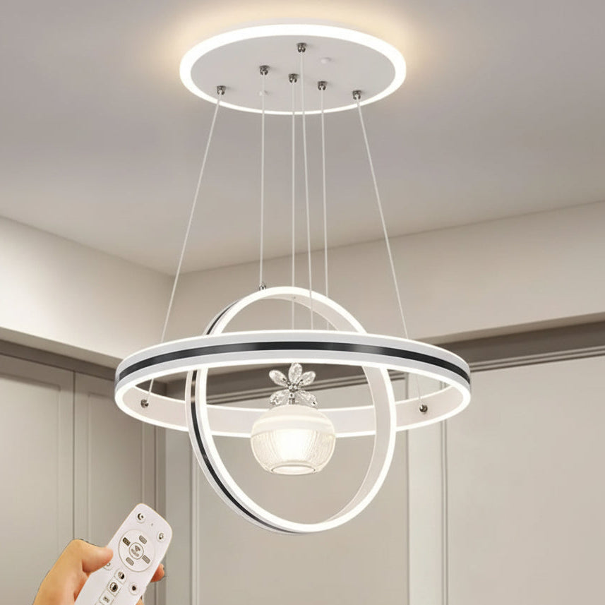 Modern LED Ring Chandelier white with Remote Control | ثريا LED عصرية ابيض بتصميم دائري  مع ريموت
