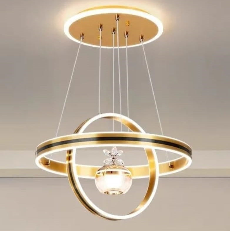 Chandelier modern  LED with luxurious design. designed with elegant golden rings and soft LED lighting in 3 colors giving the place warm and luxurious glow. ideal for the living room and dining room ,with remote control. (Golden color)