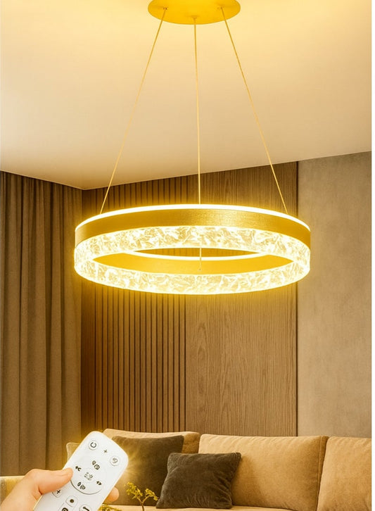 الثريات ثريا سقف LED مودرن 50 سم لون ذهبي مع ريموت تحكم – تصميم كريستال فاخر لغرفة المعيشة والطعام