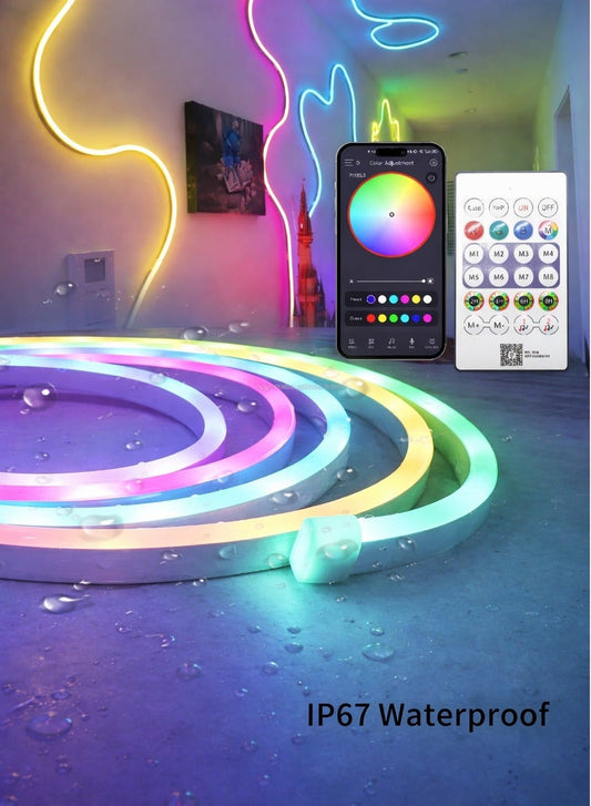 الثريات 5 متر شريط إضاءة نيون LED RGB ذكي USB – تحكم بلوتوث وتطبيق الهاتف – 16 لون مع مؤثرات إضاءة – ريموت – إضاءة خلف التلفاز والغرف
