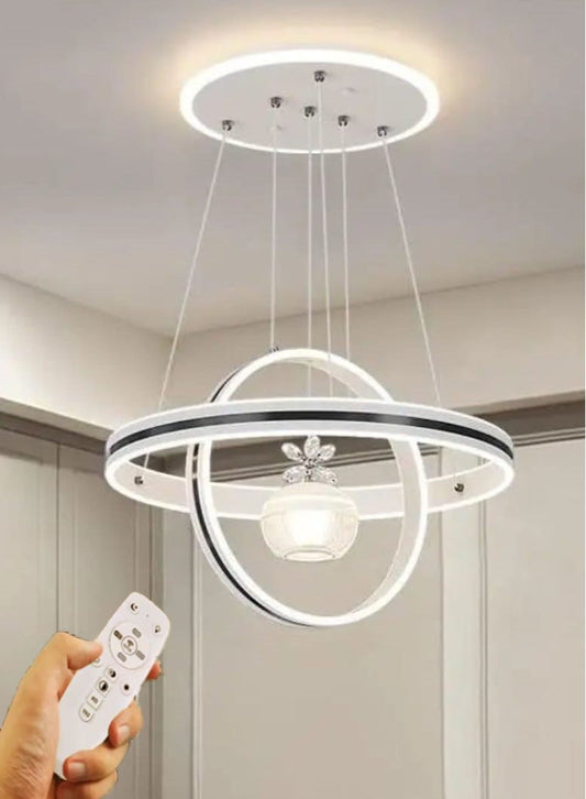 الثريات ثريا بيضاء LED مودرن 50 سم بتصميم حلقات أنيقة – 3 ألوان إضاءة مع ريموت – نجفة سقف للديكور الحديث